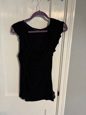 Banana Republic Black Draped Cap Sleeve Scoop Top